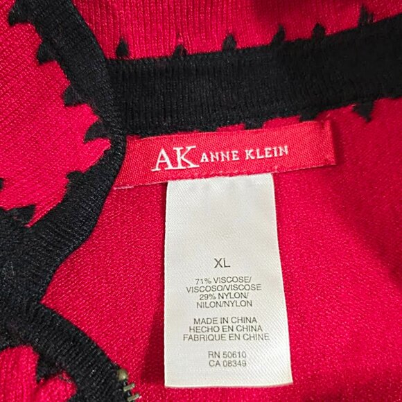 AK Anne Klein Sweater XL Womens Black Red Color Blocked  Trim Classic Preppy - Picture 2 of 12